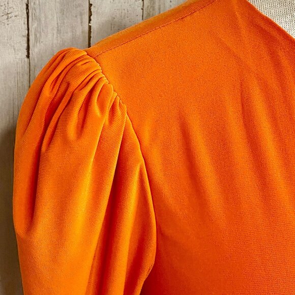 Mac Duggal Orange Long Sleeve Cutout Ruffle Cuffs Fitted Floor Length Dress Sz 0 - Picture 9 of 10